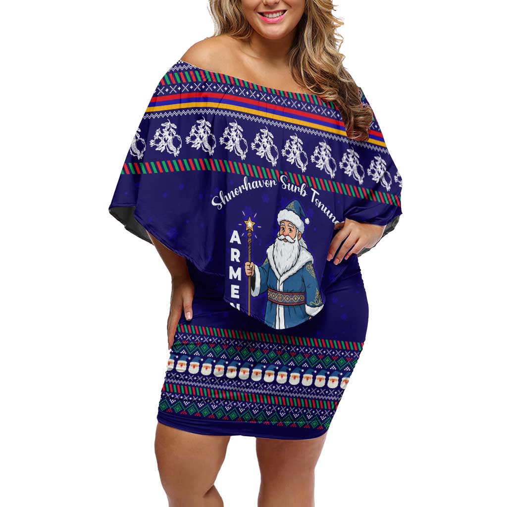 Armenia Christmas Family Matching Off Shoulder Short Dress and Hawaiian Shirt with Santa Claus Shnorhavor Surb Tsnund and Gift Bag Pattern - Wonder Print Shop