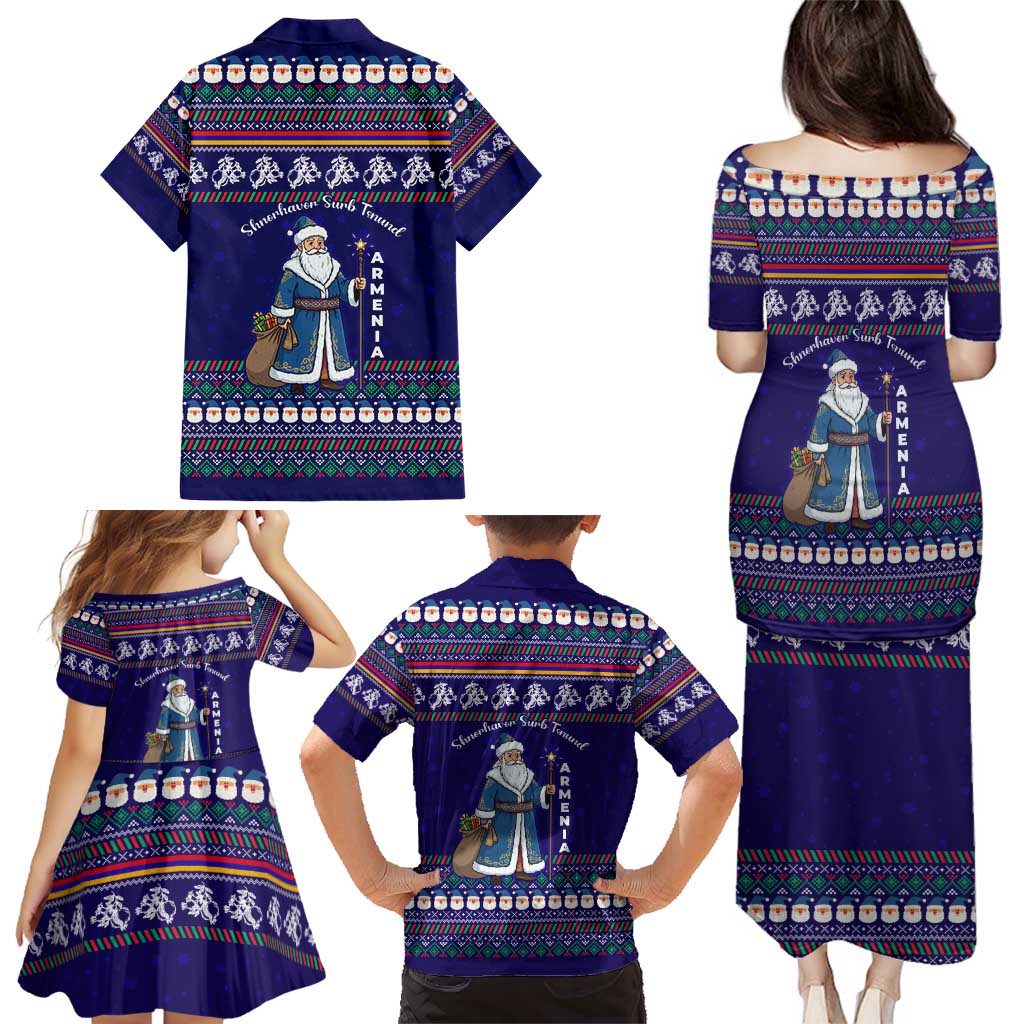 Armenia Christmas Family Matching Puletasi and Hawaiian Shirt with Santa Claus Shnorhavor Surb Tsnund and Gift Bag Pattern - Wonder Print Shop