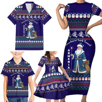 Armenia Christmas Family Matching Short Sleeve Bodycon Dress and Hawaiian Shirt with Santa Claus Shnorhavor Surb Tsnund and Gift Bag Pattern - Wonder Print Shop