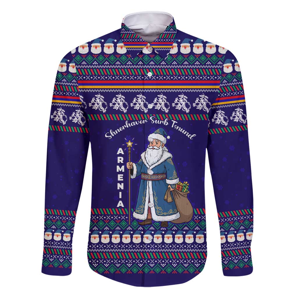 Armenia Christmas Family Matching Short Sleeve Bodycon Dress and Hawaiian Shirt with Santa Claus Shnorhavor Surb Tsnund and Gift Bag Pattern - Wonder Print Shop