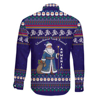 Armenia Christmas Family Matching Short Sleeve Bodycon Dress and Hawaiian Shirt with Santa Claus Shnorhavor Surb Tsnund and Gift Bag Pattern - Wonder Print Shop