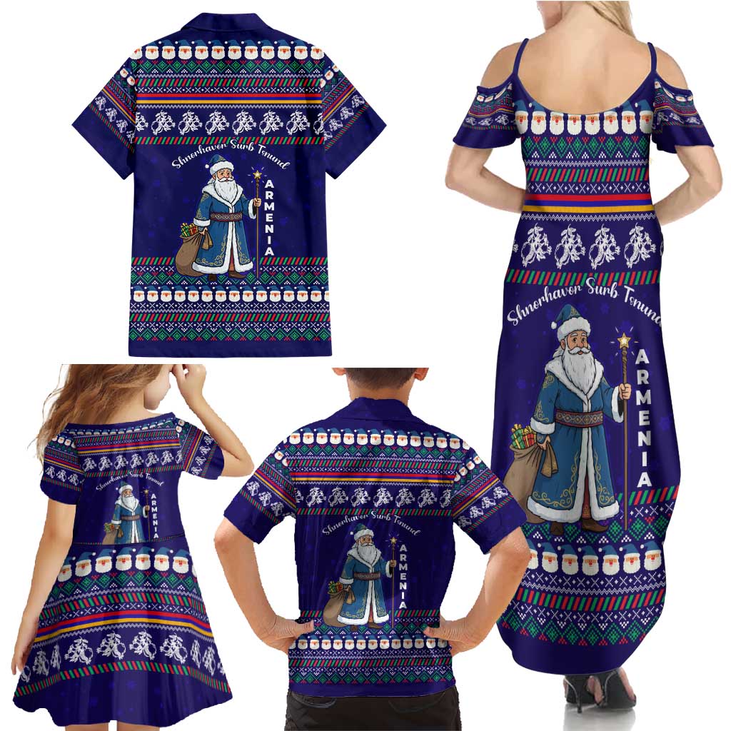 Armenia Christmas Family Matching Summer Maxi Dress and Hawaiian Shirt with Santa Claus Shnorhavor Surb Tsnund and Gift Bag Pattern - Wonder Print Shop