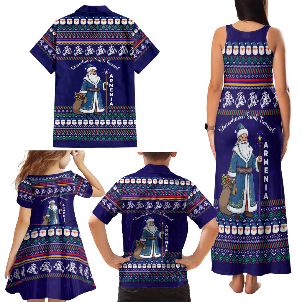 Armenia Christmas Family Matching Tank Maxi Dress and Hawaiian Shirt with Santa Claus Shnorhavor Surb Tsnund and Gift Bag Pattern - Wonder Print Shop
