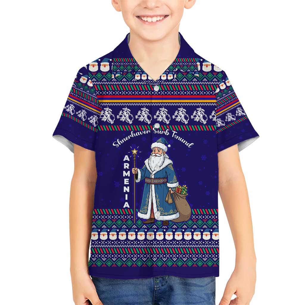 Armenia Christmas Family Matching Tank Maxi Dress and Hawaiian Shirt with Santa Claus Shnorhavor Surb Tsnund and Gift Bag Pattern - Wonder Print Shop