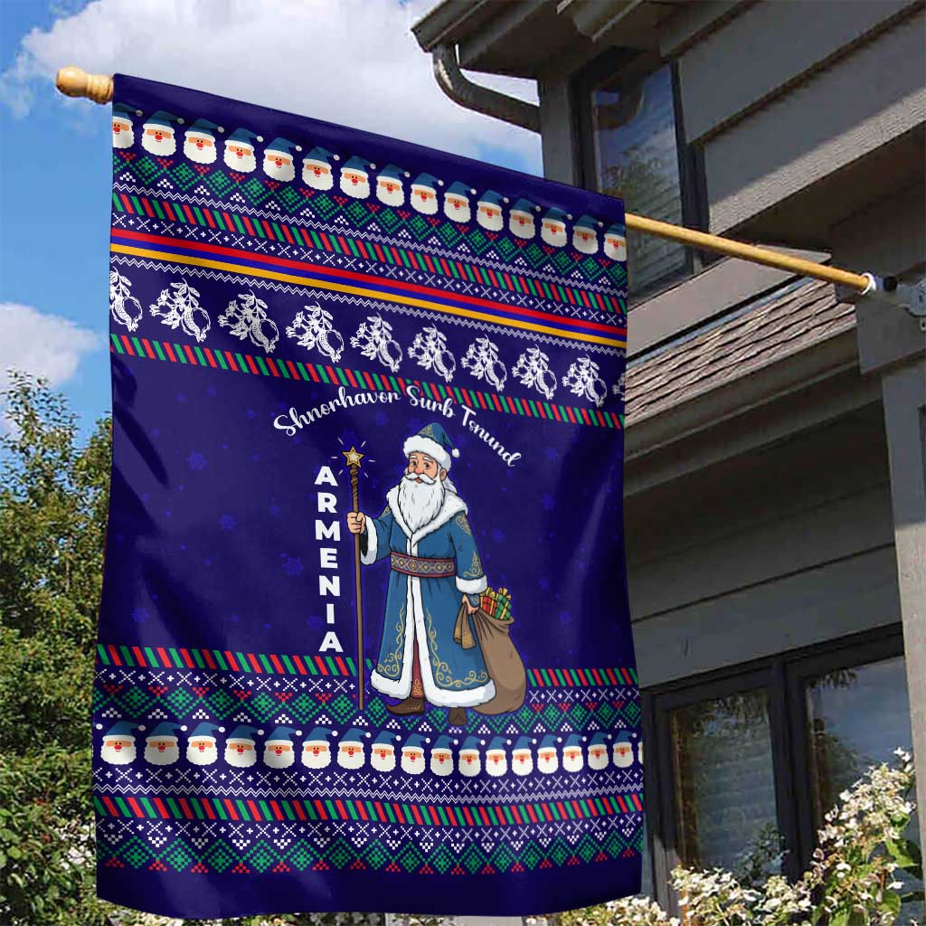 Armenia Christmas Garden Flag with Santa Claus Shnorhavor Surb Tsnund and Gift Bag Pattern - Wonder Print Shop