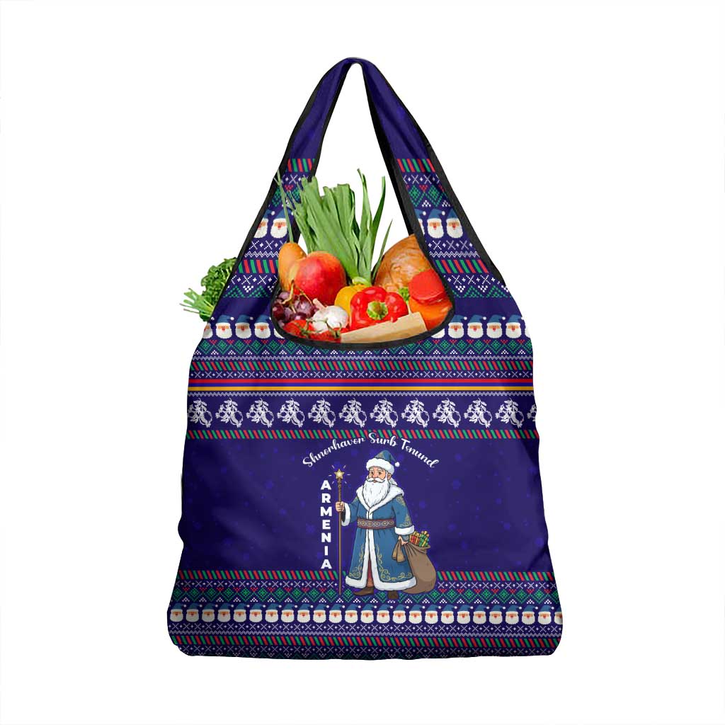 Armenia Christmas Grocery Bag with Santa Claus Shnorhavor Surb Tsnund and Gift Bag Pattern - Wonder Print Shop