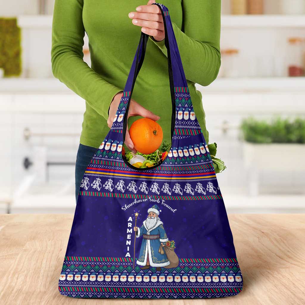 Armenia Christmas Grocery Bag with Santa Claus Shnorhavor Surb Tsnund and Gift Bag Pattern - Wonder Print Shop