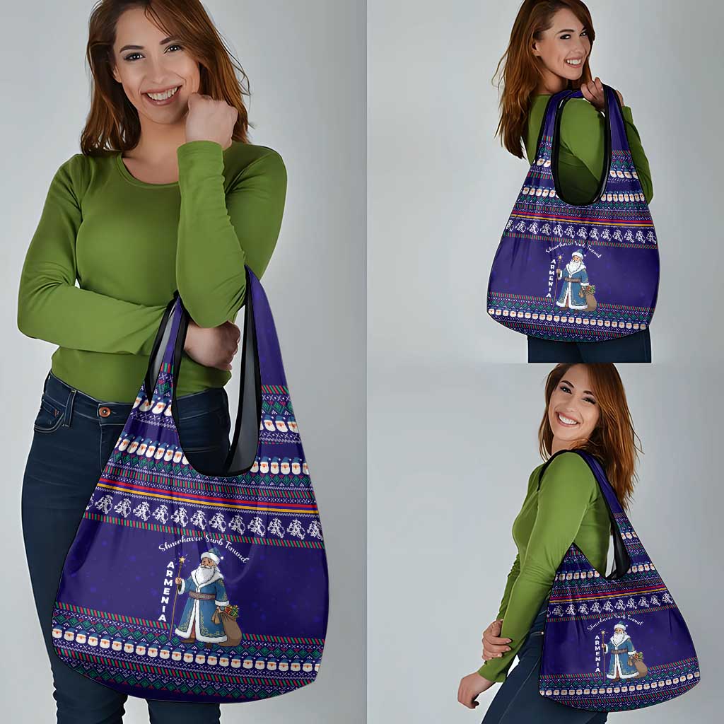 Armenia Christmas Grocery Bag with Santa Claus Shnorhavor Surb Tsnund and Gift Bag Pattern - Wonder Print Shop