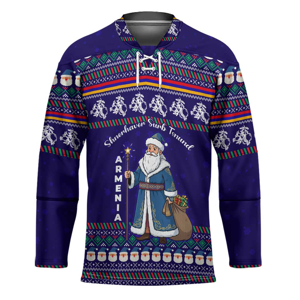 Armenia Christmas Hockey Jersey with Santa Claus Shnorhavor Surb Tsnund and Gift Bag Pattern - Wonder Print Shop