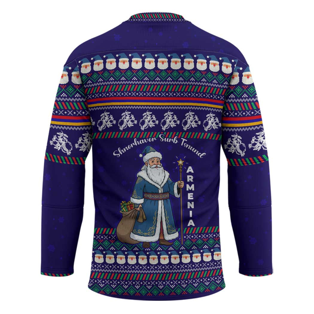 Armenia Christmas Hockey Jersey with Santa Claus Shnorhavor Surb Tsnund and Gift Bag Pattern - Wonder Print Shop
