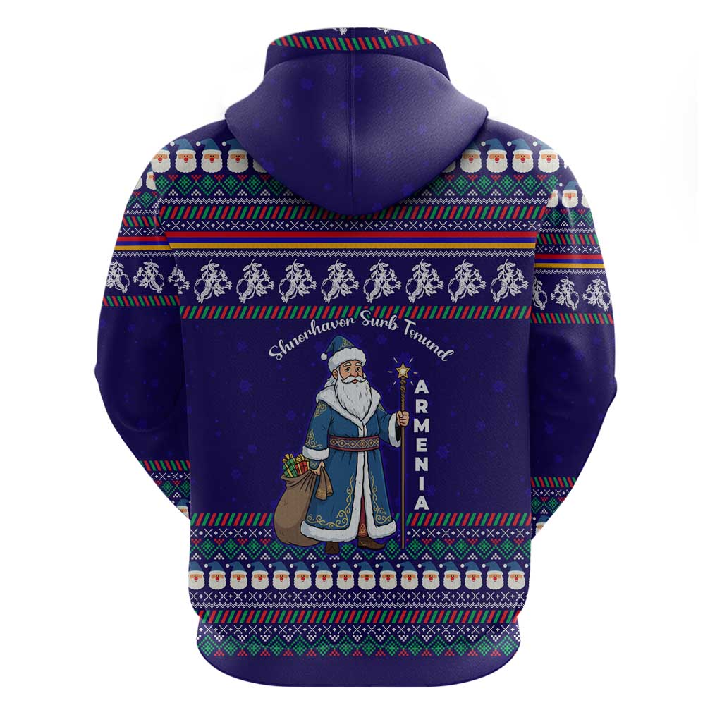 Armenia Christmas Hoodie with Santa Claus Shnorhavor Surb Tsnund and Gift Bag Pattern - Wonder Print Shop