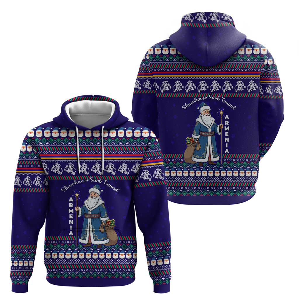 Armenia Christmas Hoodie with Santa Claus Shnorhavor Surb Tsnund and Gift Bag Pattern - Wonder Print Shop