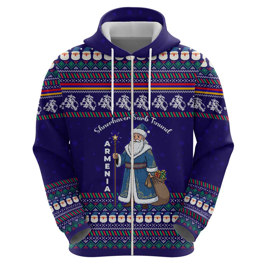 Armenia Christmas Hoodie with Santa Claus Shnorhavor Surb Tsnund and Gift Bag Pattern - Wonder Print Shop