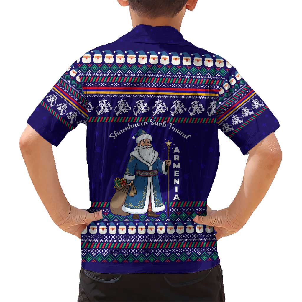 Armenia Christmas Kid Hawaiian Shirt with Santa Claus Shnorhavor Surb Tsnund and Gift Bag Pattern - Wonder Print Shop
