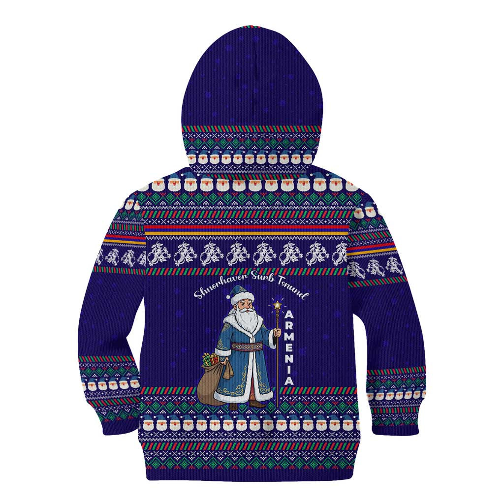 Armenia Christmas Kid Hoodie with Santa Claus Shnorhavor Surb Tsnund and Gift Bag Pattern - Wonder Print Shop