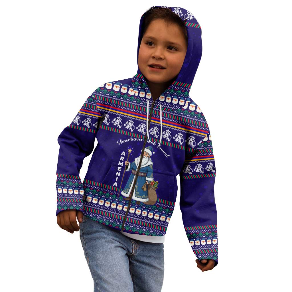 Armenia Christmas Kid Hoodie with Santa Claus Shnorhavor Surb Tsnund and Gift Bag Pattern - Wonder Print Shop