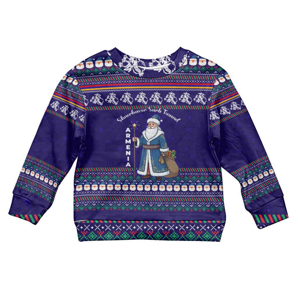 Armenia Christmas Kid Ugly Christmas Sweater with Santa Claus Shnorhavor Surb Tsnund and Gift Bag Pattern - Wonder Print Shop