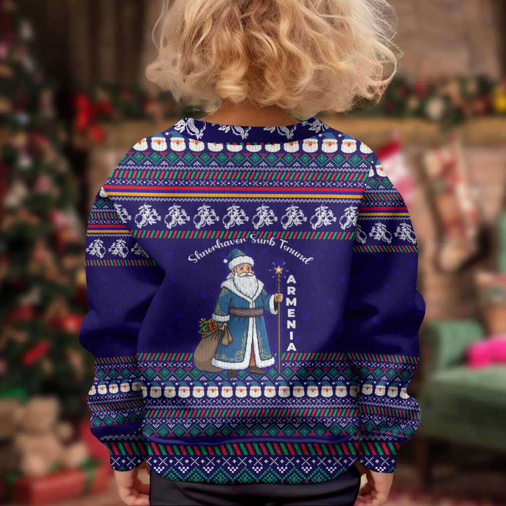 Armenia Christmas Kid Ugly Christmas Sweater with Santa Claus Shnorhavor Surb Tsnund and Gift Bag Pattern - Wonder Print Shop