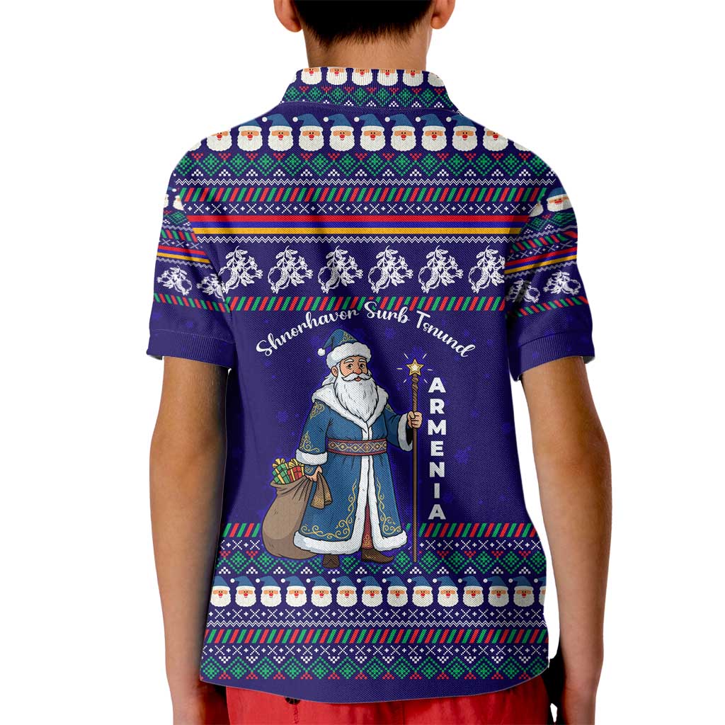 Armenia Christmas Kid Polo Shirt with Santa Claus Shnorhavor Surb Tsnund and Gift Bag Pattern - Wonder Print Shop