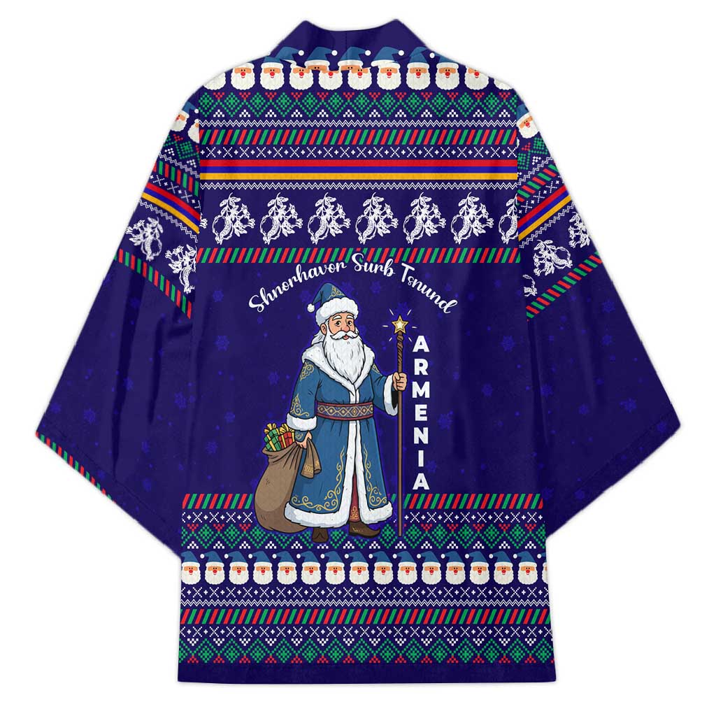 Armenia Christmas Kimono with Santa Claus Shnorhavor Surb Tsnund and Gift Bag Pattern - Wonder Print Shop