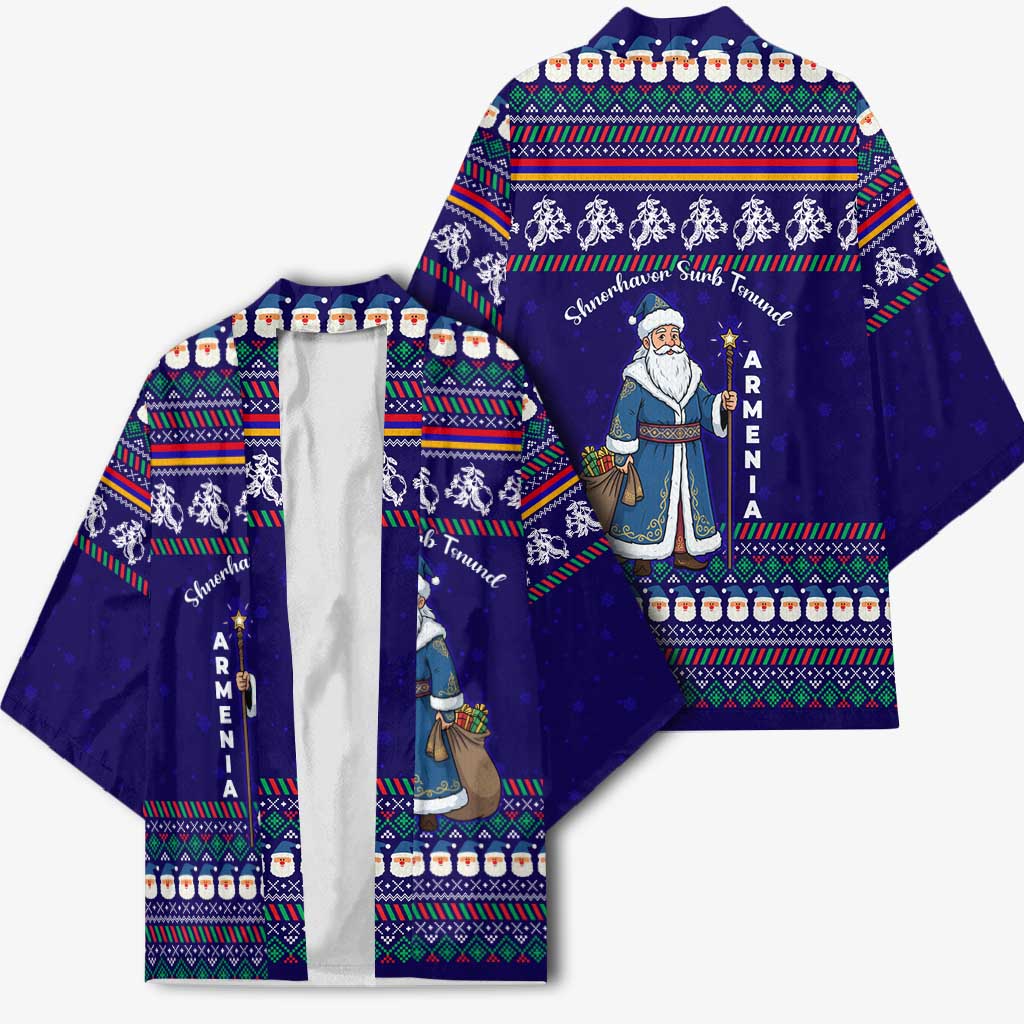Armenia Christmas Kimono with Santa Claus Shnorhavor Surb Tsnund and Gift Bag Pattern - Wonder Print Shop