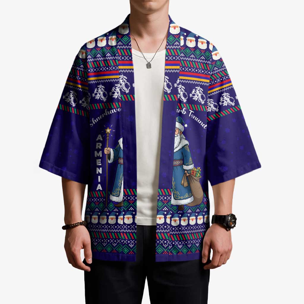 Armenia Christmas Kimono with Santa Claus Shnorhavor Surb Tsnund and Gift Bag Pattern - Wonder Print Shop