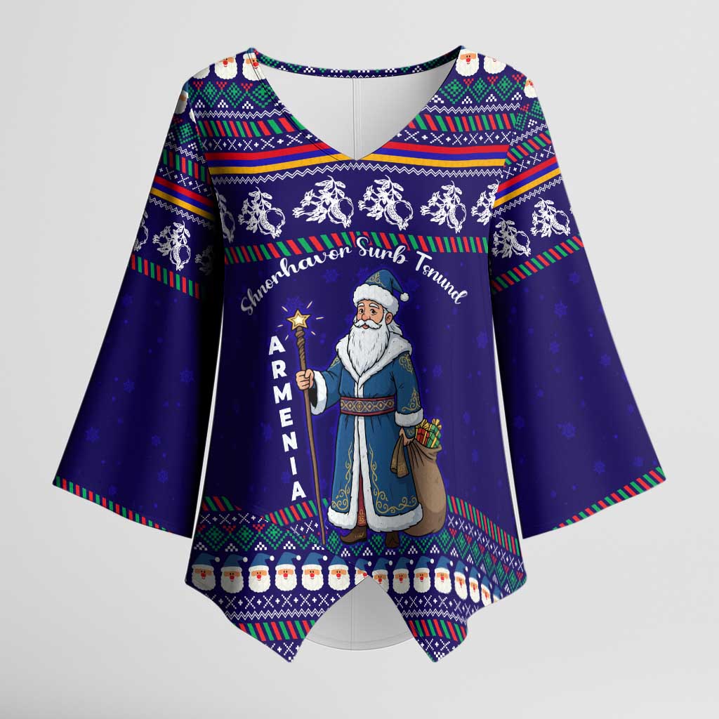 Armenia Christmas Kimono Sleeve Blouse with Santa Claus Shnorhavor Surb Tsnund and Gift Bag Pattern - Wonder Print Shop