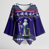 Armenia Christmas Kimono Sleeve Blouse with Santa Claus Shnorhavor Surb Tsnund and Gift Bag Pattern - Wonder Print Shop