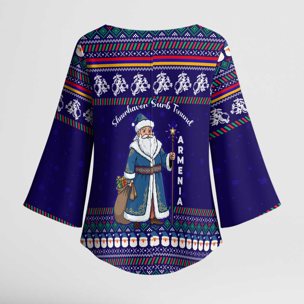 Armenia Christmas Kimono Sleeve Blouse with Santa Claus Shnorhavor Surb Tsnund and Gift Bag Pattern - Wonder Print Shop