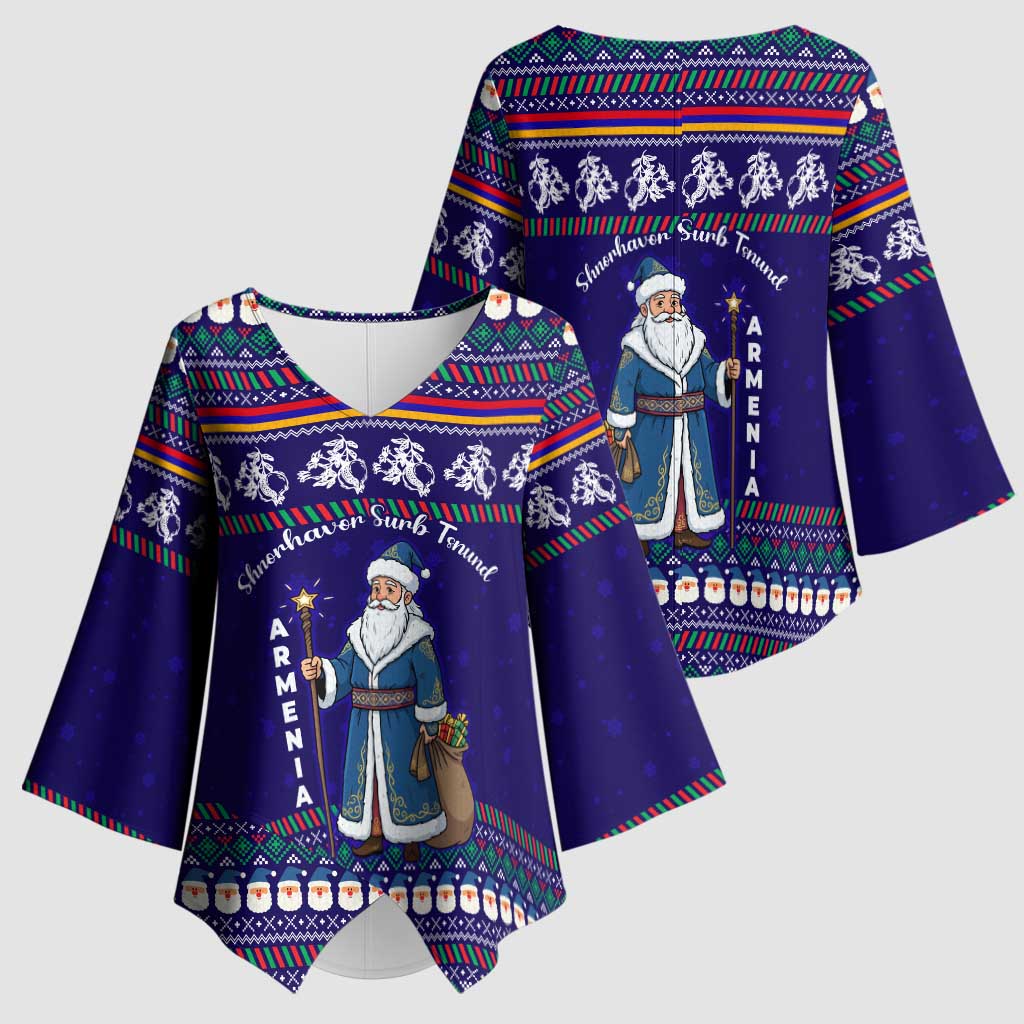 Armenia Christmas Kimono Sleeve Blouse with Santa Claus Shnorhavor Surb Tsnund and Gift Bag Pattern - Wonder Print Shop