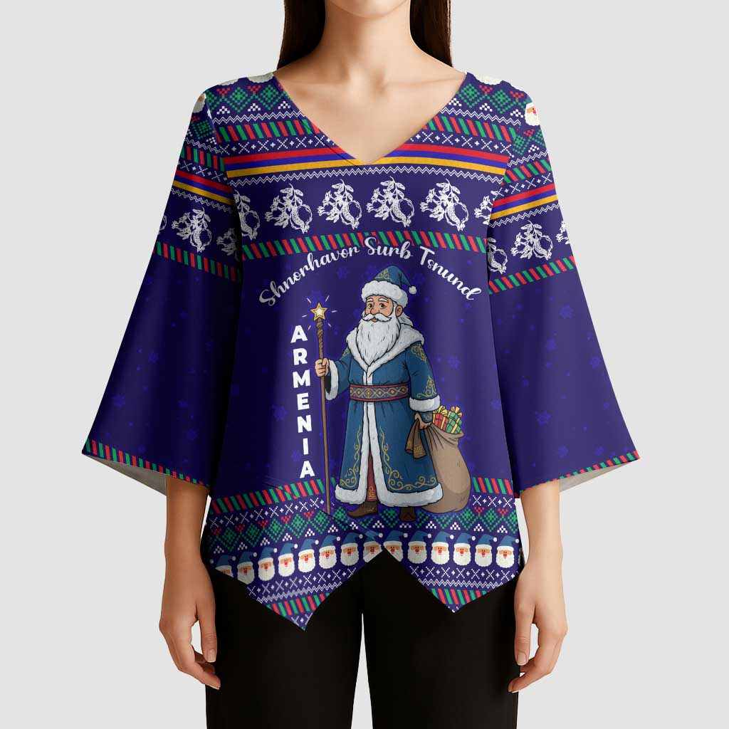 Armenia Christmas Kimono Sleeve Blouse with Santa Claus Shnorhavor Surb Tsnund and Gift Bag Pattern - Wonder Print Shop
