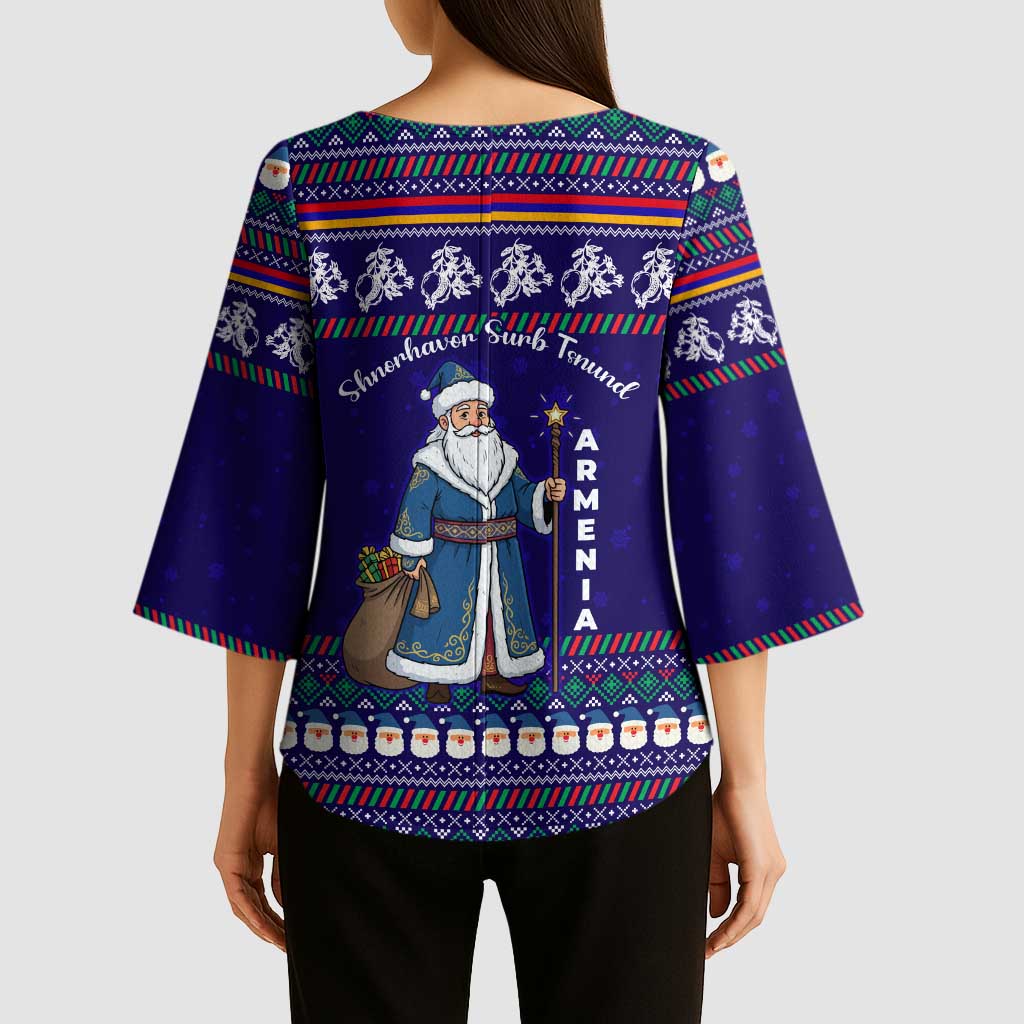 Armenia Christmas Kimono Sleeve Blouse with Santa Claus Shnorhavor Surb Tsnund and Gift Bag Pattern - Wonder Print Shop