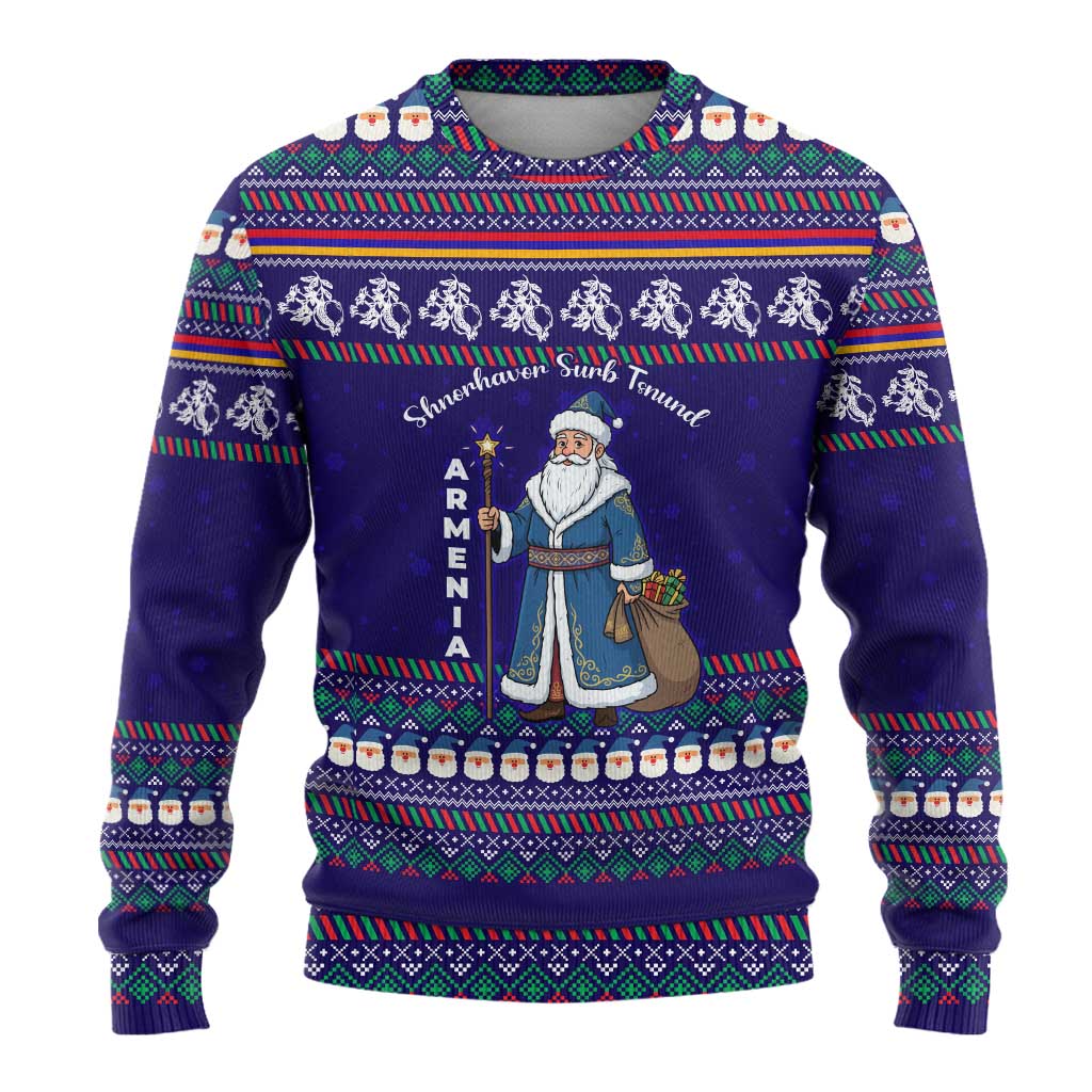 Armenia Christmas Ugly Christmas Sweater with Santa Claus Shnorhavor Surb Tsnund and Gift Bag Pattern - Wonder Print Shop