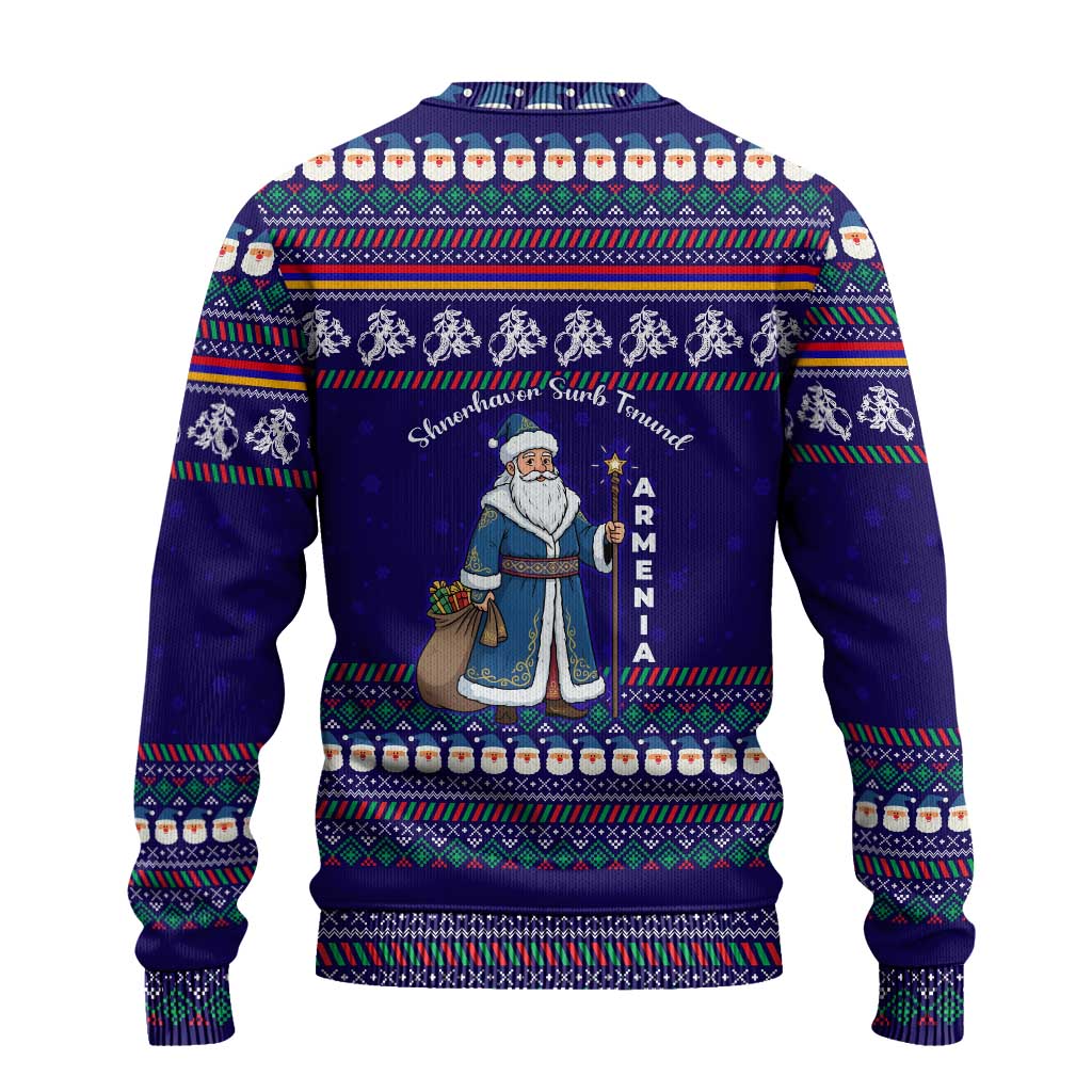 Armenia Christmas Ugly Christmas Sweater with Santa Claus Shnorhavor Surb Tsnund and Gift Bag Pattern - Wonder Print Shop