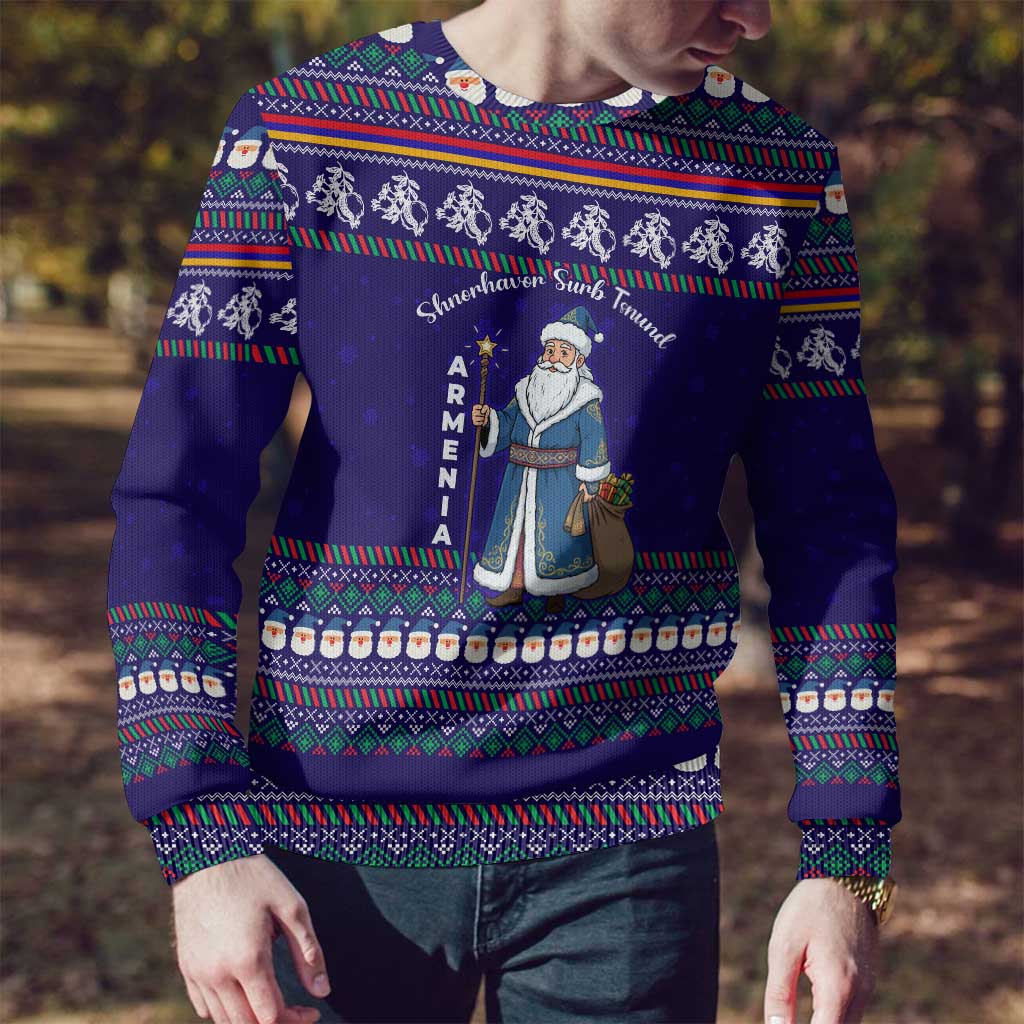 Armenia Christmas Ugly Christmas Sweater with Santa Claus Shnorhavor Surb Tsnund and Gift Bag Pattern - Wonder Print Shop