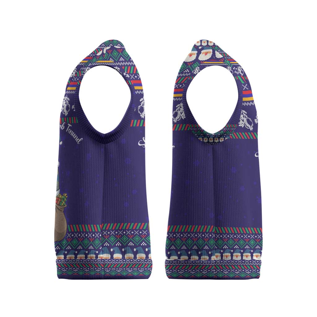 Armenia Christmas Knitted V-Neck Vest with Santa Claus Shnorhavor Surb Tsnund and Gift Bag Pattern - Wonder Print Shop