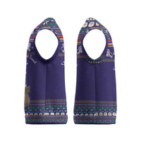 Armenia Christmas Knitted V-Neck Vest with Santa Claus Shnorhavor Surb Tsnund and Gift Bag Pattern - Wonder Print Shop