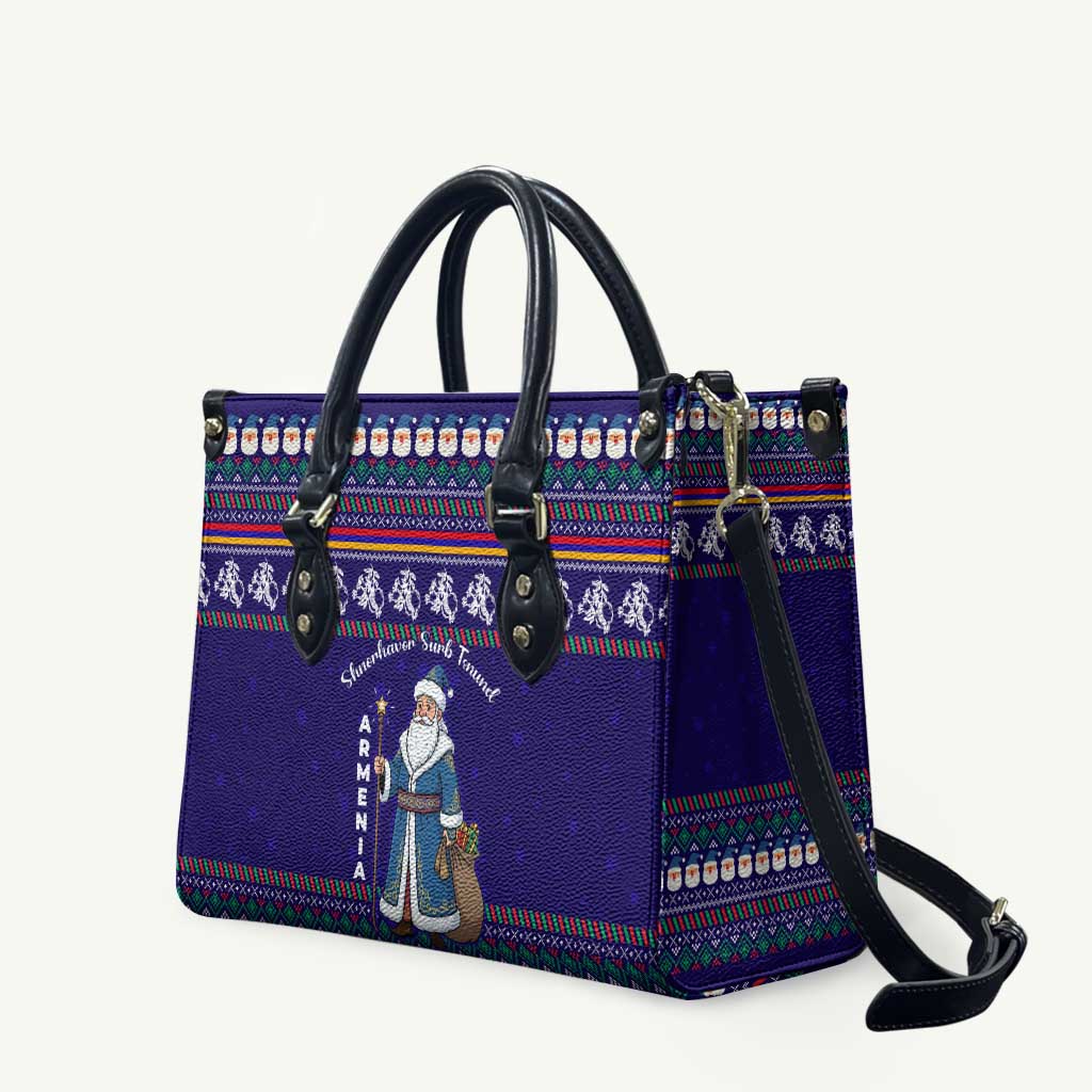 Armenia Christmas Leather Bag with Santa Claus Shnorhavor Surb Tsnund and Gift Bag Pattern - Wonder Print Shop