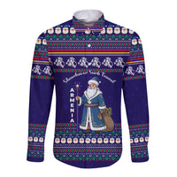 Armenia Christmas Long Sleeve Button Shirt with Santa Claus Shnorhavor Surb Tsnund and Gift Bag Pattern - Wonder Print Shop