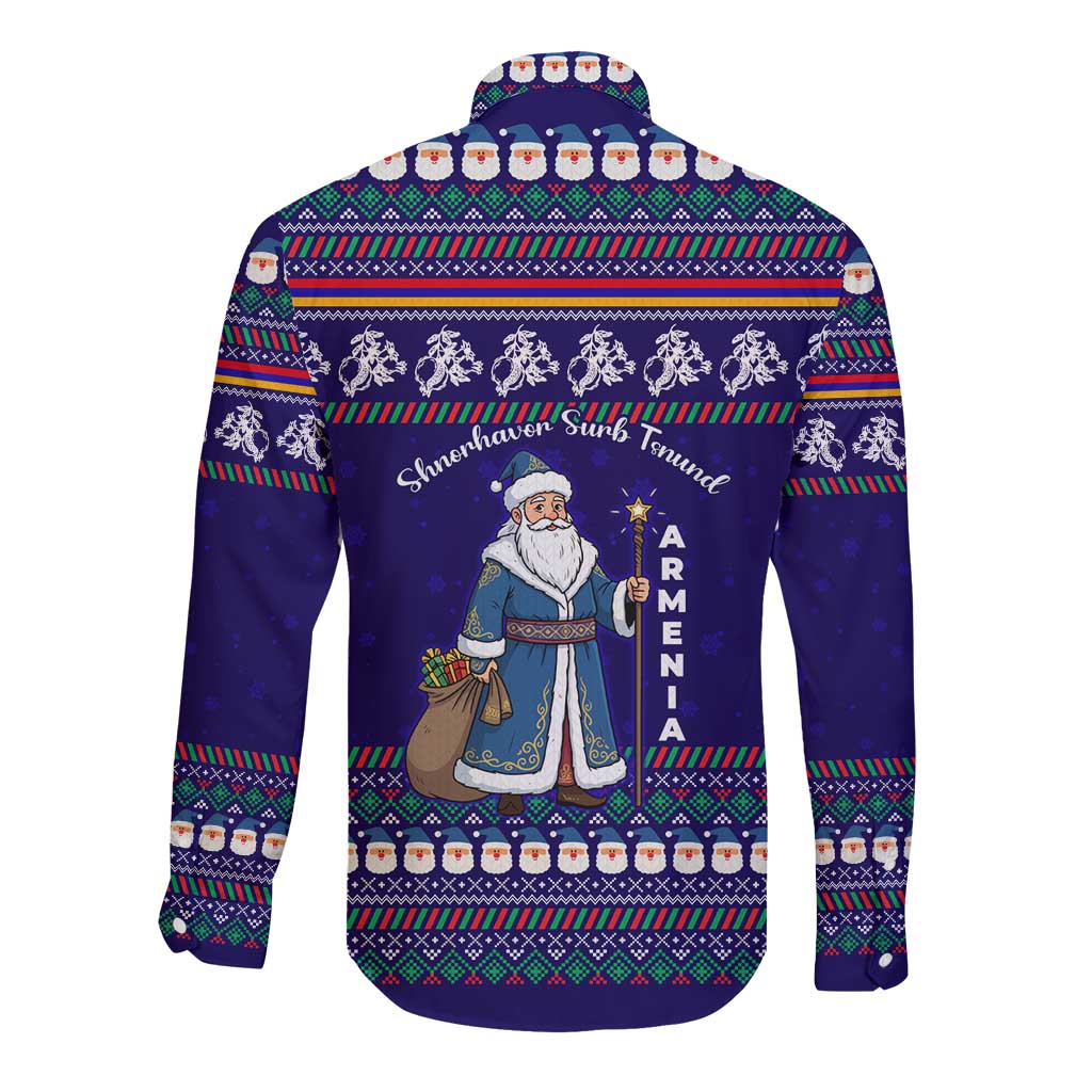 Armenia Christmas Long Sleeve Button Shirt with Santa Claus Shnorhavor Surb Tsnund and Gift Bag Pattern - Wonder Print Shop