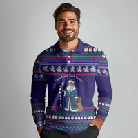 Armenia Christmas Long Sleeve Polo Shirt with Santa Claus Shnorhavor Surb Tsnund and Gift Bag Pattern - Wonder Print Shop