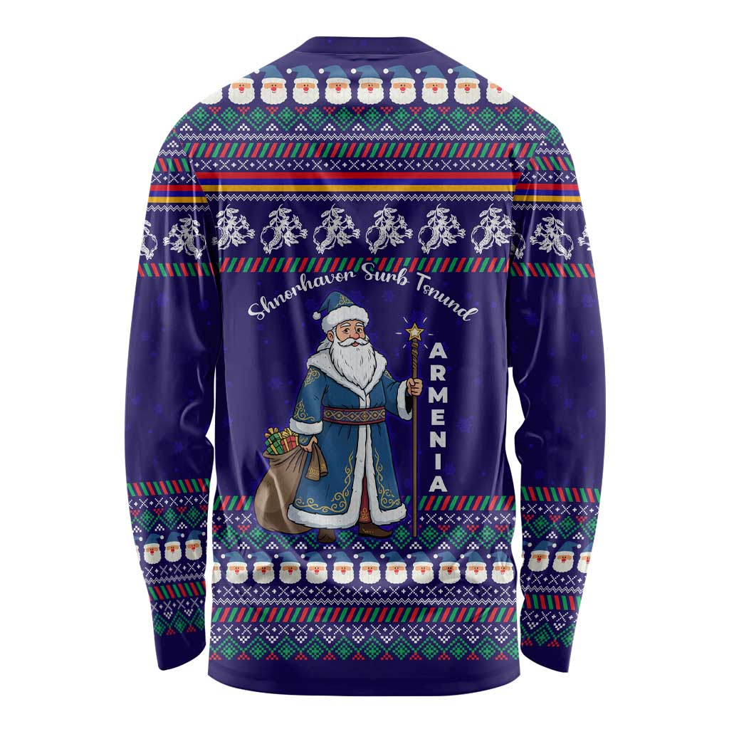 Armenia Christmas Long Sleeve Shirt with Santa Claus Shnorhavor Surb Tsnund and Gift Bag Pattern - Wonder Print Shop
