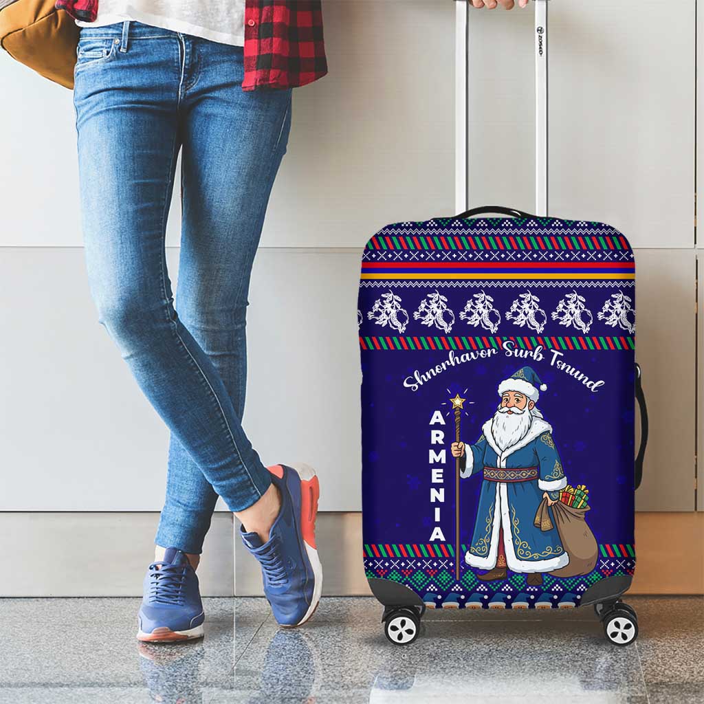 Armenia Christmas Luggage Cover with Santa Claus Shnorhavor Surb Tsnund and Gift Bag Pattern - Wonder Print Shop