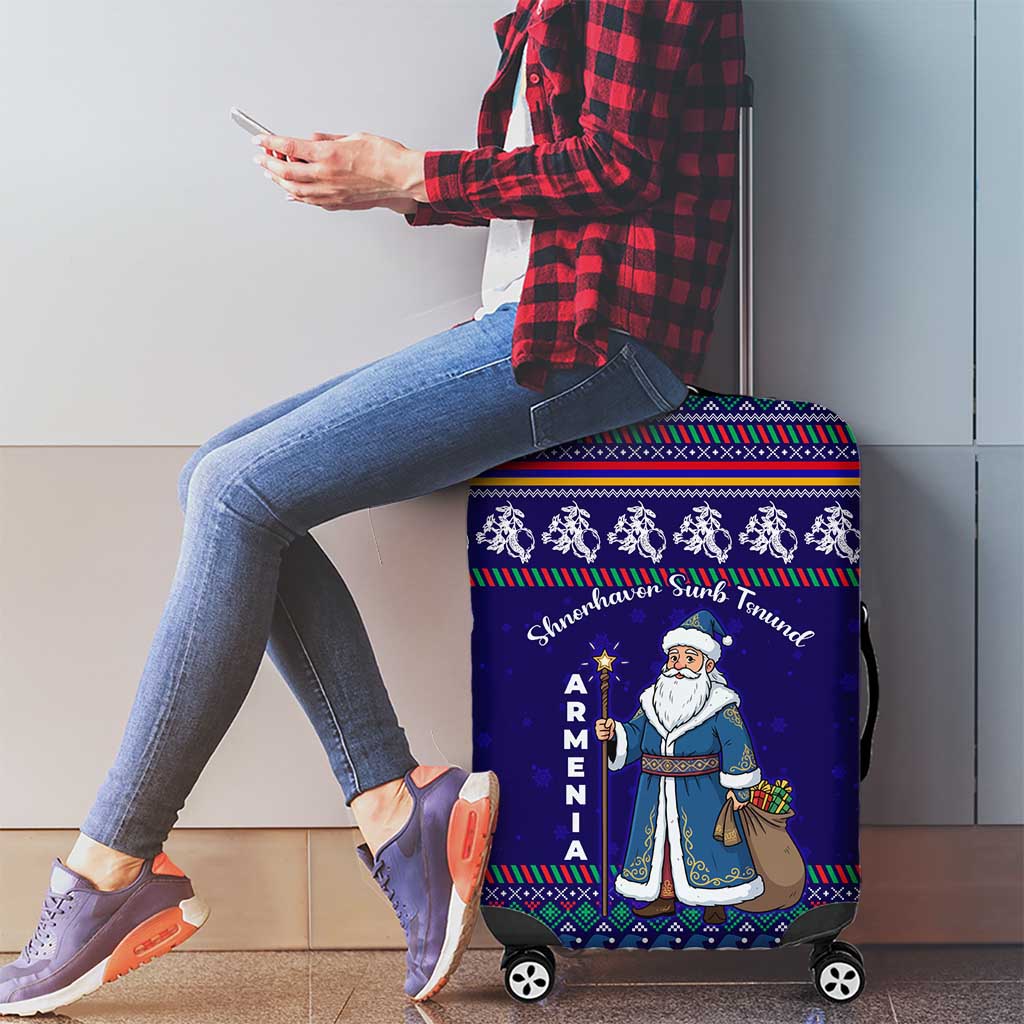 Armenia Christmas Luggage Cover with Santa Claus Shnorhavor Surb Tsnund and Gift Bag Pattern - Wonder Print Shop