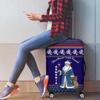 Armenia Christmas Luggage Cover with Santa Claus Shnorhavor Surb Tsnund and Gift Bag Pattern - Wonder Print Shop