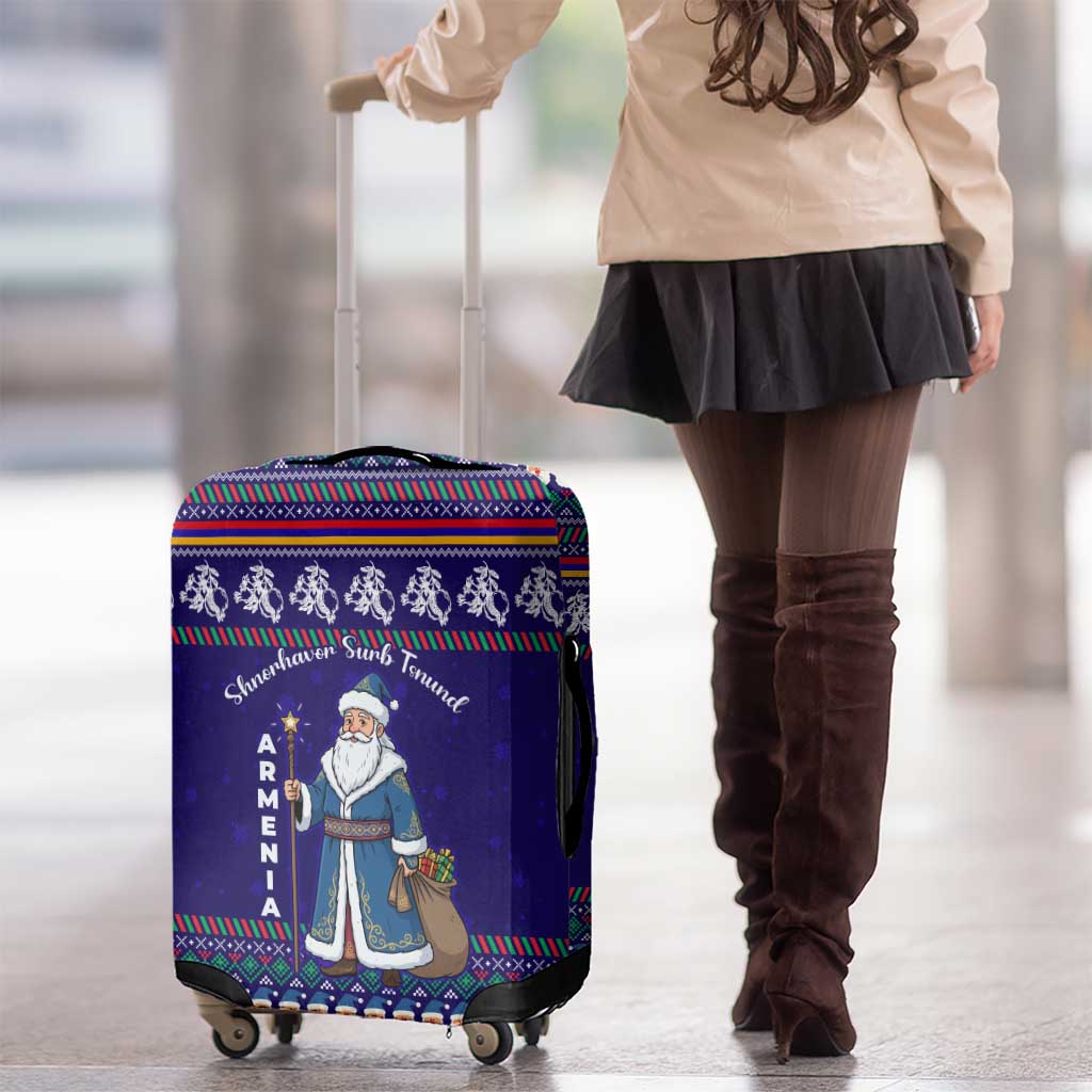 Armenia Christmas Luggage Cover with Santa Claus Shnorhavor Surb Tsnund and Gift Bag Pattern - Wonder Print Shop