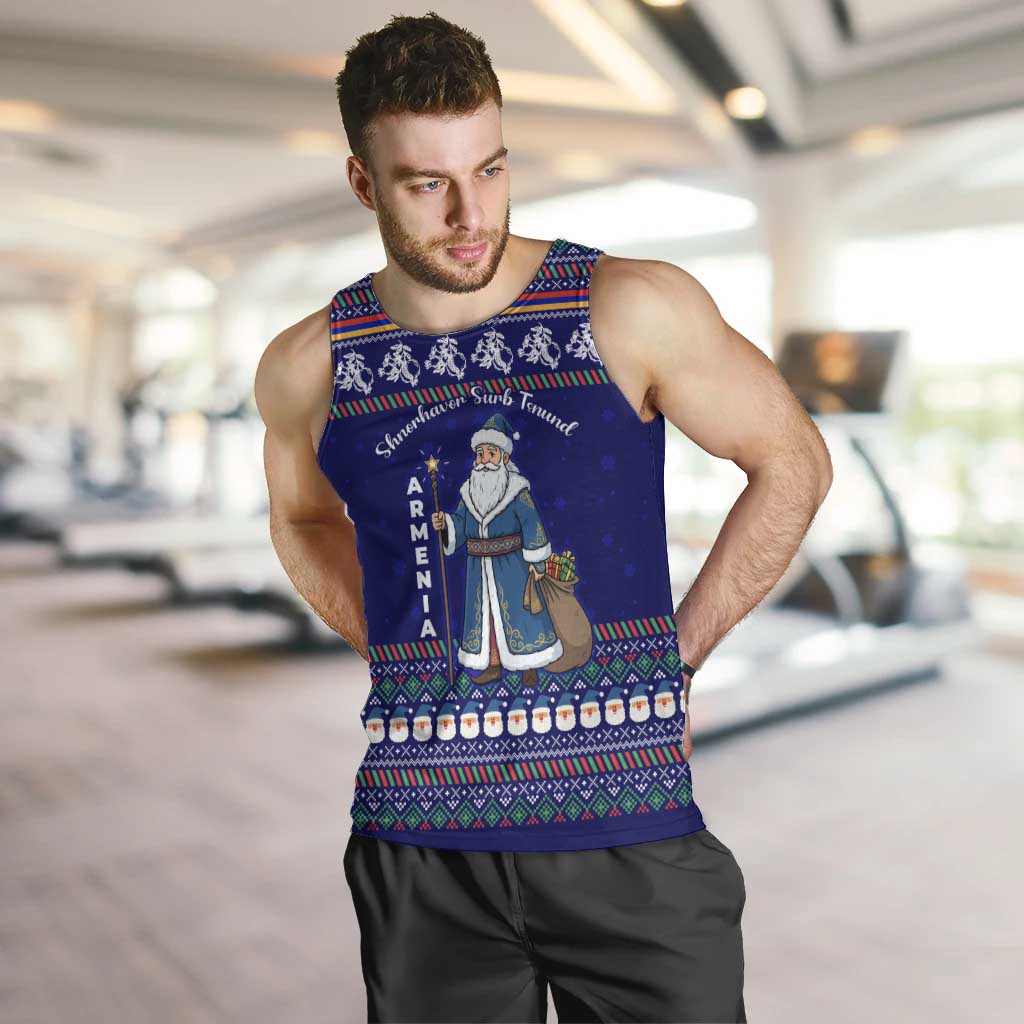 Armenia Christmas Men Tank Top with Santa Claus Shnorhavor Surb Tsnund and Gift Bag Pattern - Wonder Print Shop