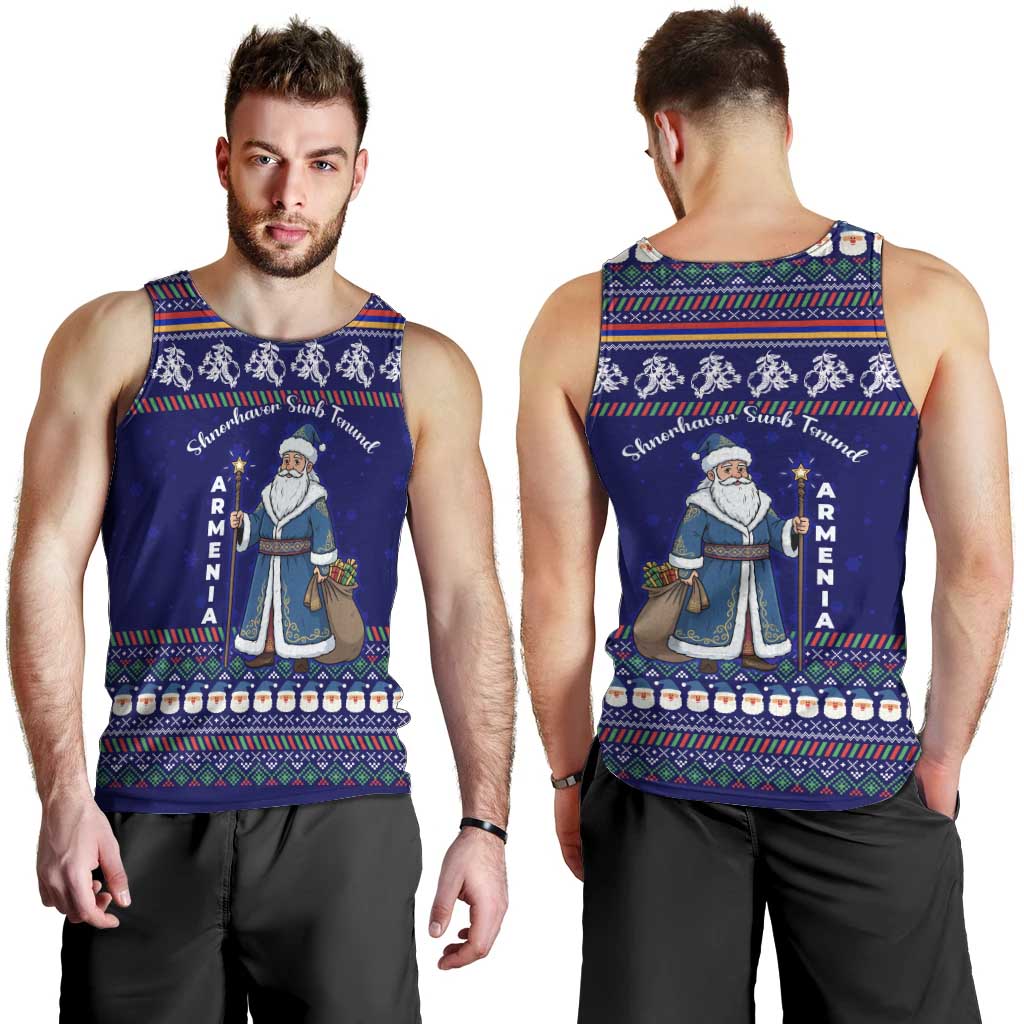 Armenia Christmas Men Tank Top with Santa Claus Shnorhavor Surb Tsnund and Gift Bag Pattern - Wonder Print Shop