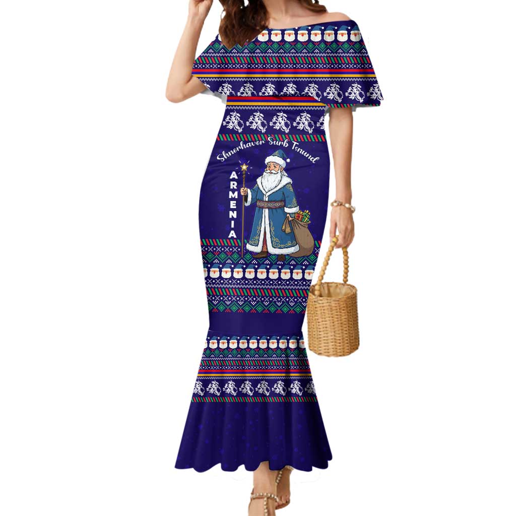 Armenia Christmas Mermaid Dress with Santa Claus Shnorhavor Surb Tsnund and Gift Bag Pattern - Wonder Print Shop