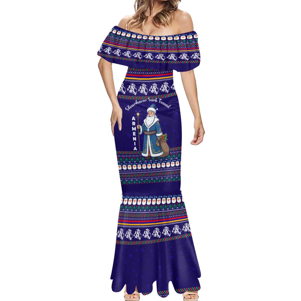 Armenia Christmas Mermaid Dress with Santa Claus Shnorhavor Surb Tsnund and Gift Bag Pattern - Wonder Print Shop